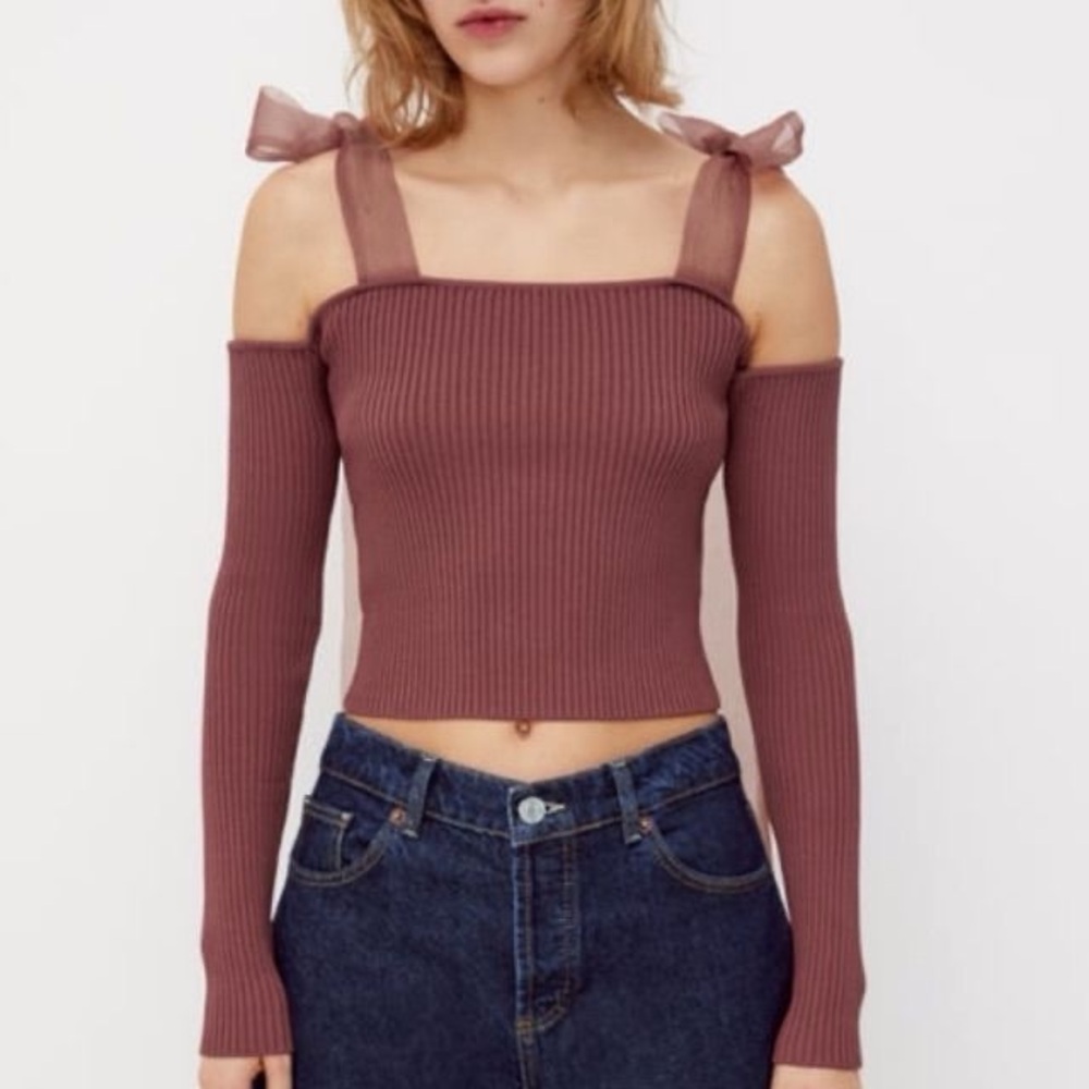 Zara Organza Combination Strap Knit Top - Picture 3 of 9